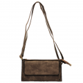 10016- BROWN PU LEATHER TRI POCKET CLUTCH / CROSS BODY BAG